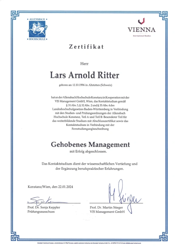 Gehobenes Management Zertifikat