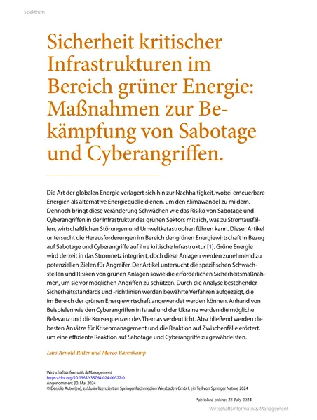 Publikation: Sicherheit kritischer Infrastruktur im Bereich der grünen Energie
