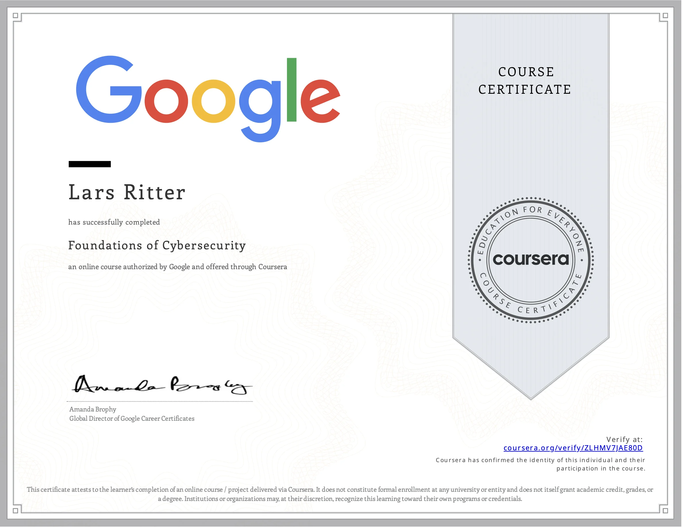 Google Cybersecurity Zertifikat