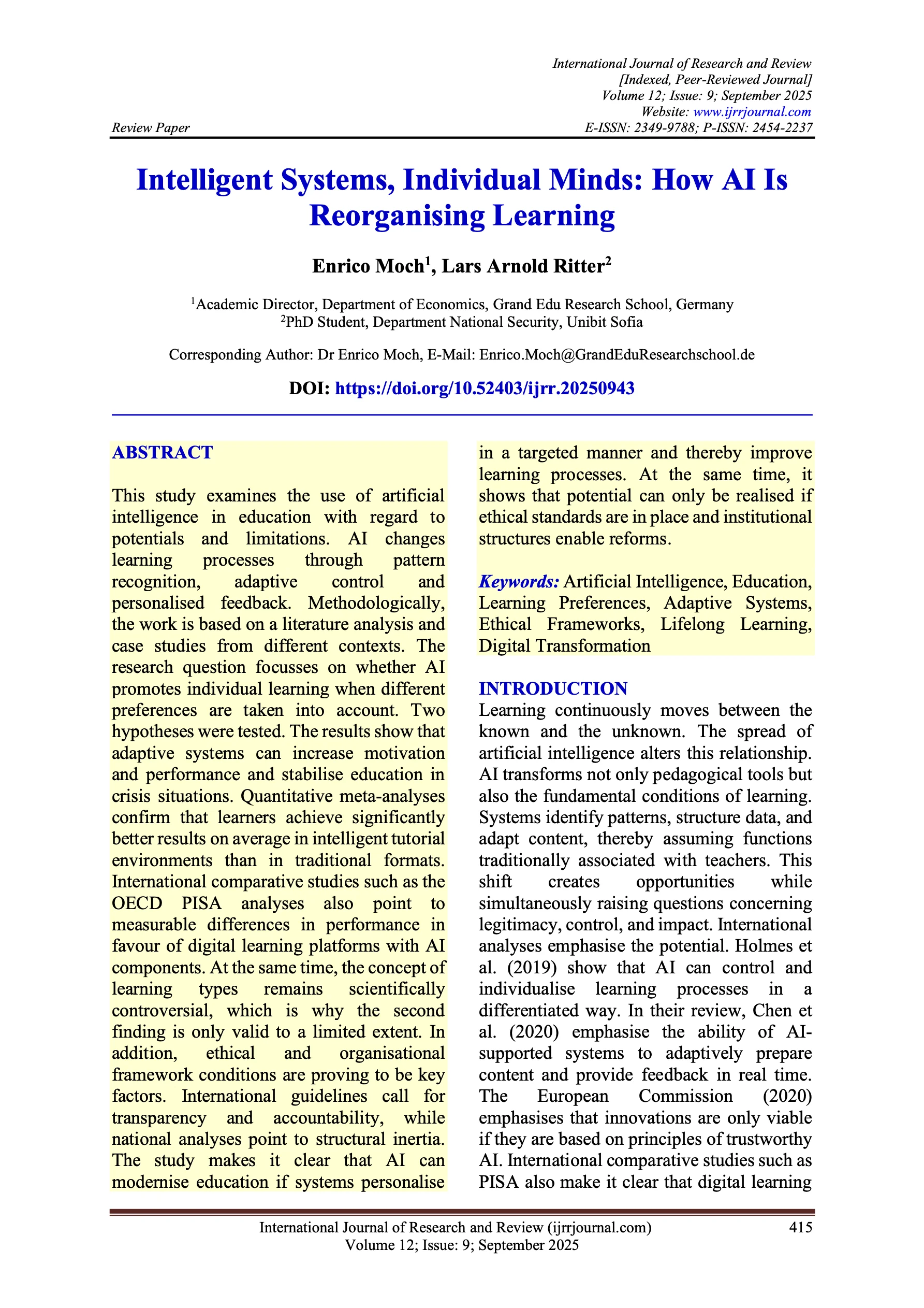 Publikation: Intelligent Systems Individual Minds - How AI is Reorganising Learning