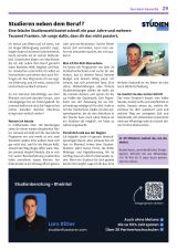Full-page newspaper article in the Balger Zittig titled "Studieren neben dem Beruf?" with a photo of Lars Ritter, study consulting in the Rheintal region.