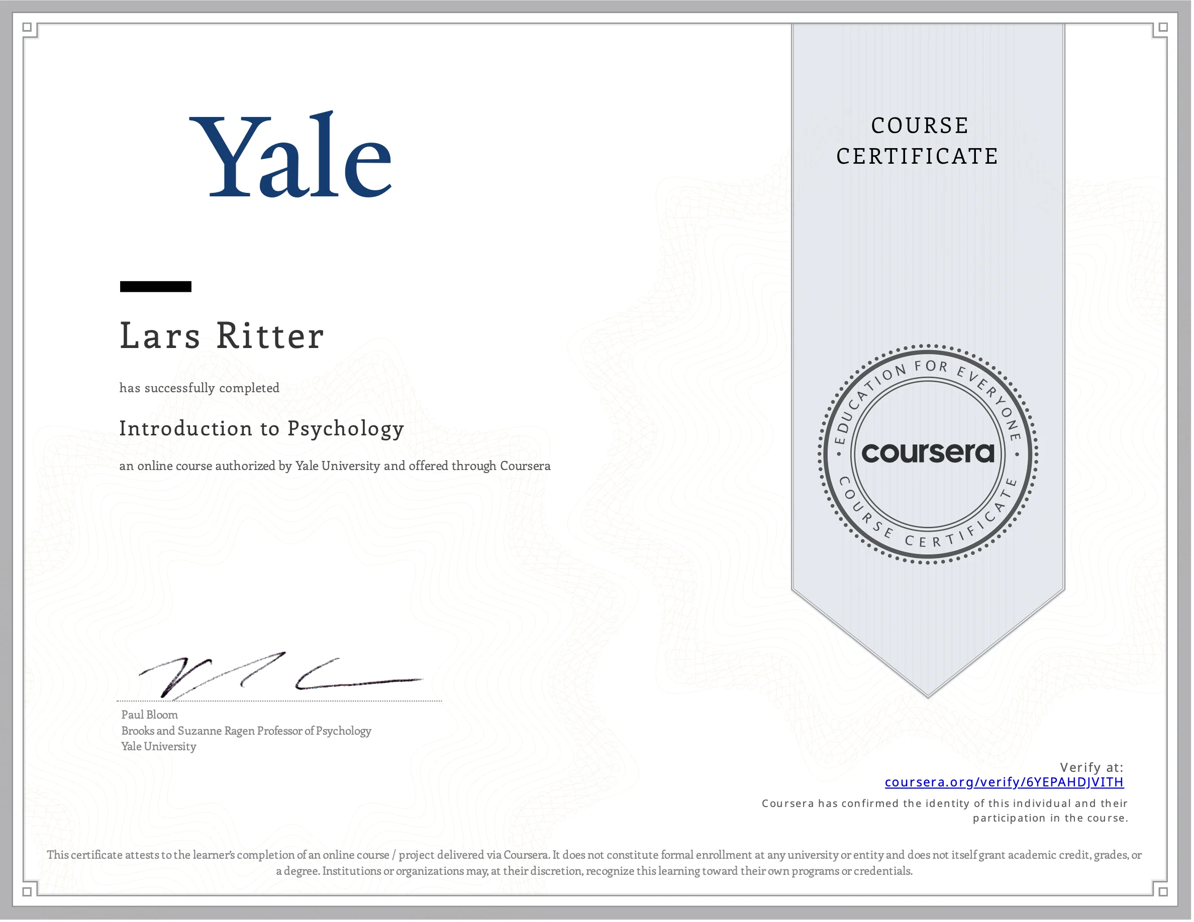 Yale Introduction to Psychology